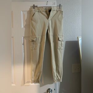 Tan Cargo Jogger Pants with Elastic Cuffs